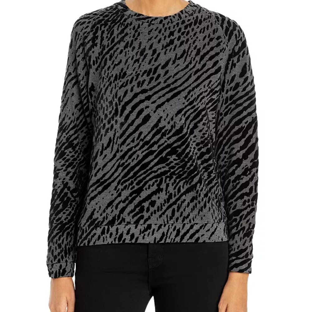 Majestic Filatures Zebra Print Grey Black Burnout Velvet Crewneck Sweater 1 XS